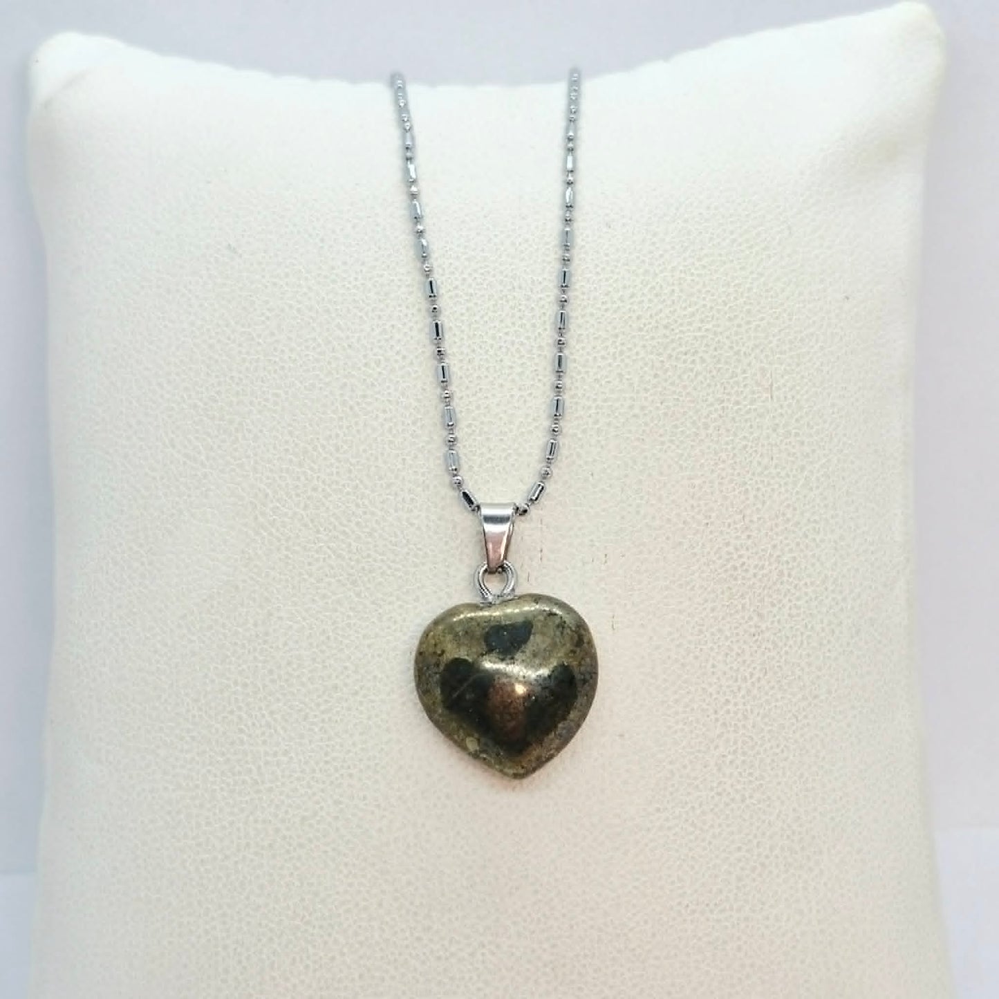 Natural Heart Pyrite Pendant with Stainless Steel Chain