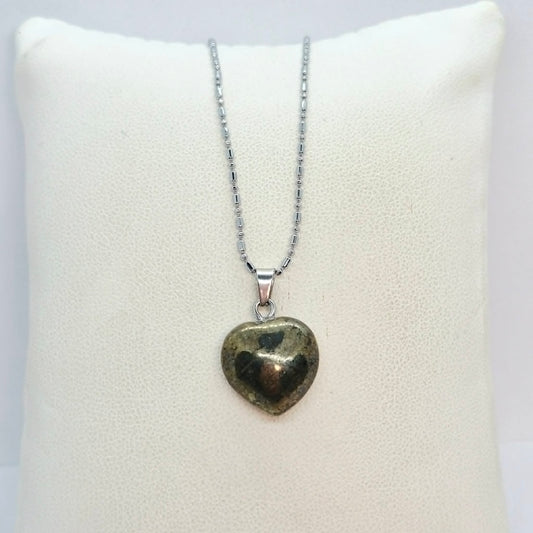Natural Heart Pyrite Pendant with Stainless Steel Chain