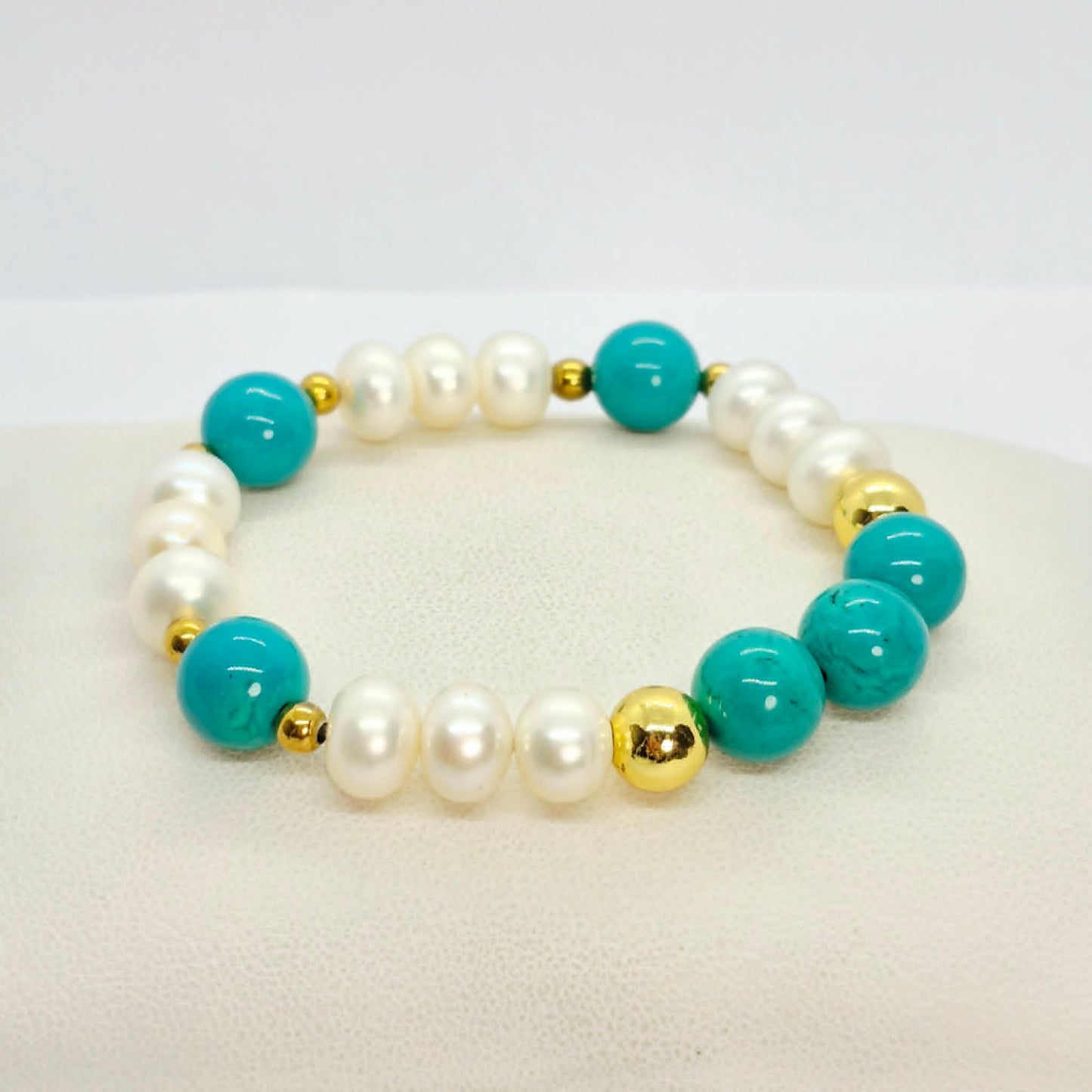 Natural Pearl and Turquoise Bracelet in 10mm Stones