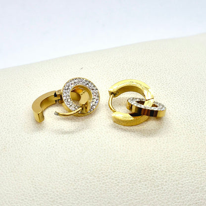 Zircon Circle Hoop Earrings in Stainless Steel Gold Plated