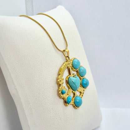 Natural Turquoise Pendant with Gold Plated Stainless Steel Chain Necklace