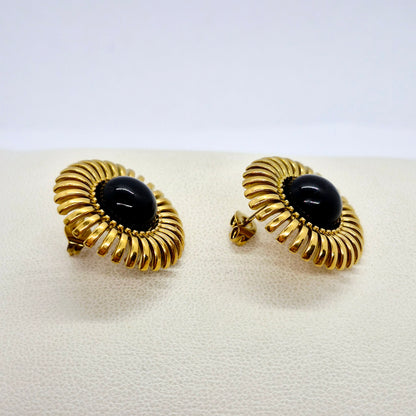 Natural Obsidian Earrings in Gold Plated Stainless Steel