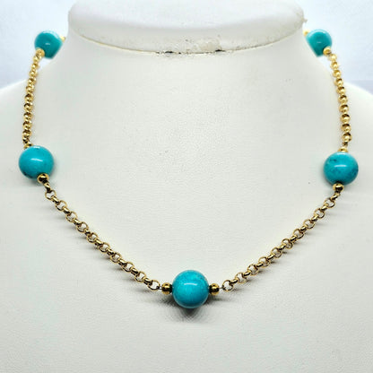 Natural Turquoise Choker Necklace In Gold Plated Stainless Steel