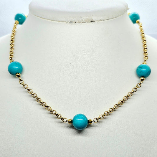 Natural Turquoise Choker Necklace In Gold Plated Stainless Steel