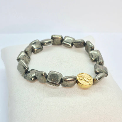 Natural Pyrite Bracelet in 10mm Square Stones