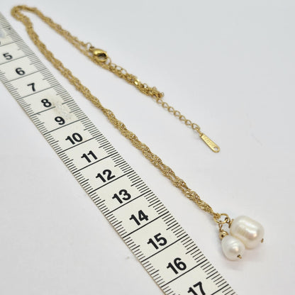 Natural Duo of Pearl Pendant with Gold Plated Stainless Steel Chain Necklace