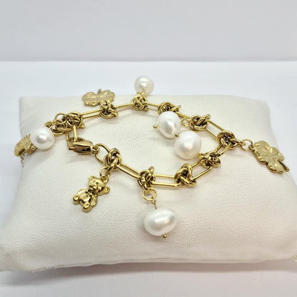 Natural Stone Bracelet with Pearls 11mm Stones