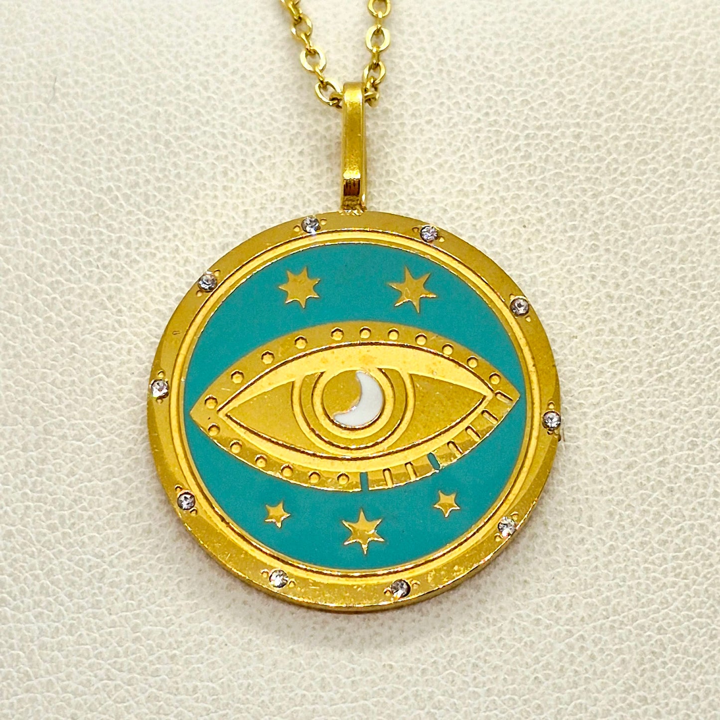 All Seeing Eye Pendant with Chain Necklace in Gold Platted Stainless Steel