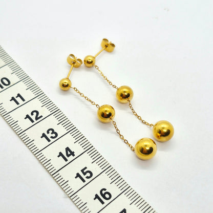 Stainless Steel Balls Dangle Earrings Gold Plated
