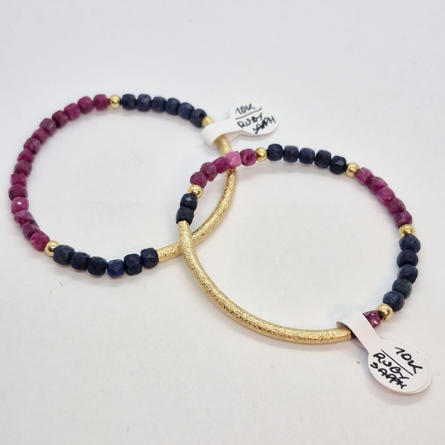 Natural Ruby and Sapphire Stone Bracelet with 4mm Stones with 10K gold Spacer