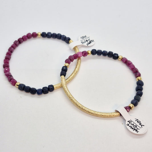 Natural Ruby and Sapphire Stone Bracelet with 4mm Stones with 10K gold Spacer