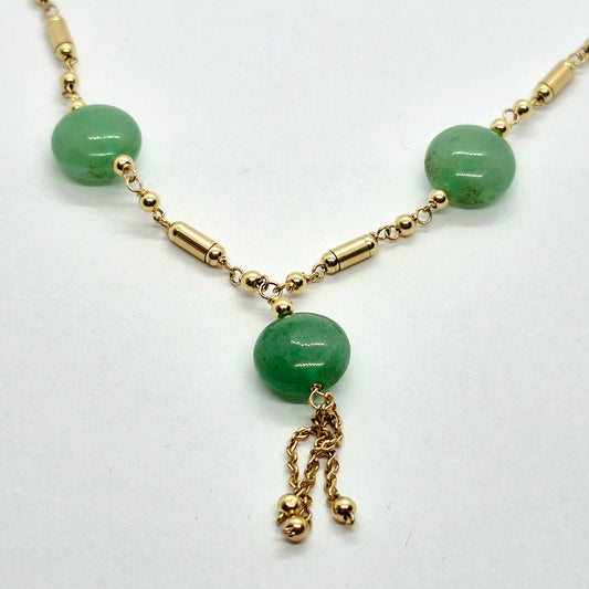 Natural Hetian Jade Necklace in 10K Solid Gold