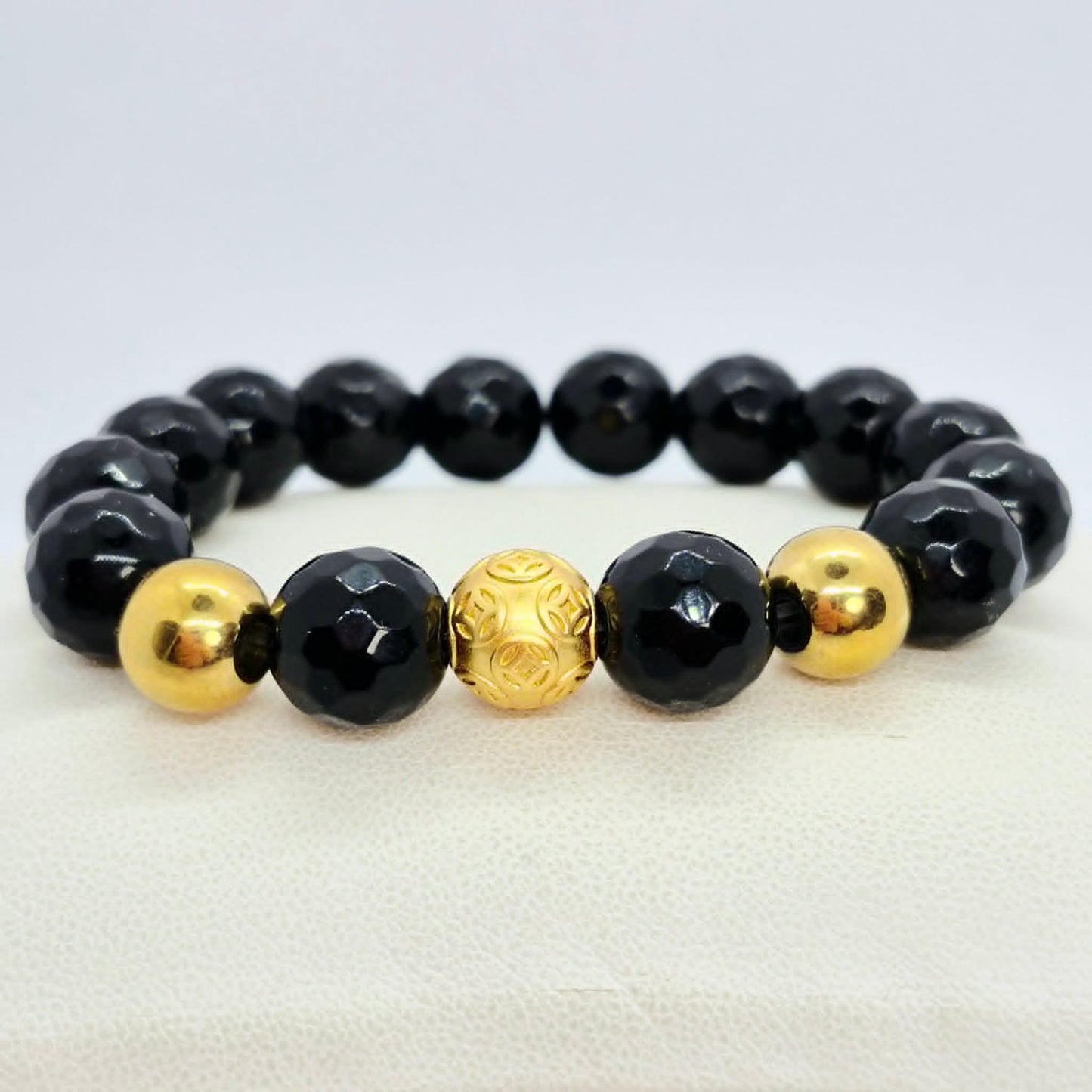 Natural Faceted Black Onyx Bracelet in 12mm Stone