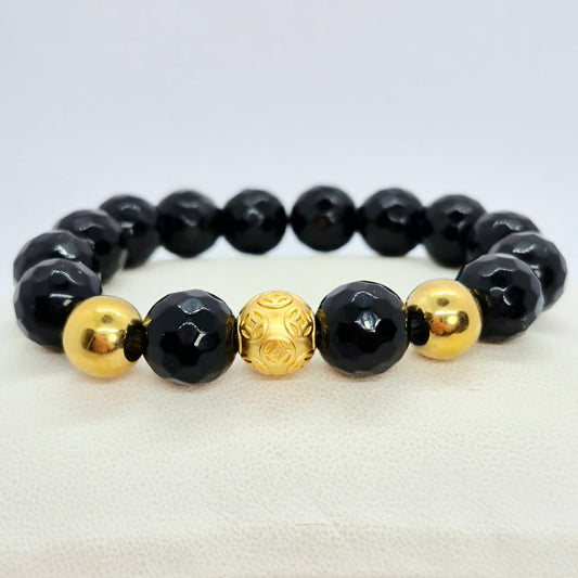 Natural Faceted Black Onyx Bracelet in 12mm Stone
