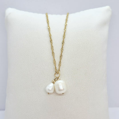 Natural Duo of Pearl Pendant with Gold Plated Stainless Steel Chain Necklace