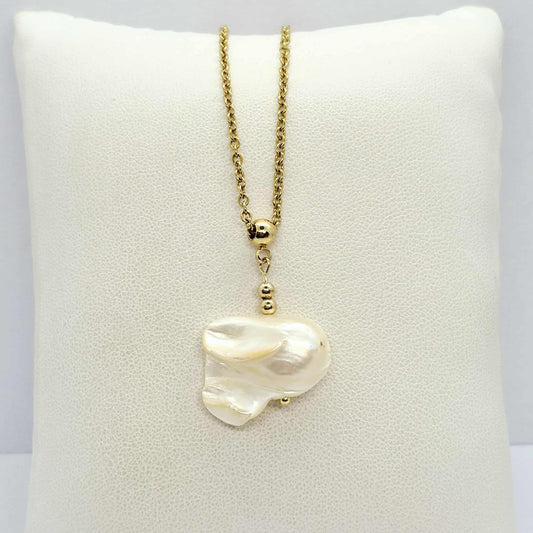 Natural Baroque Pearl Pendant with Gold Plated Chain Necklace