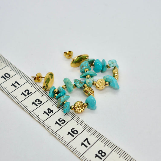Natural Turquoise Dangle Earrings in Gold Plated Stainless Steel