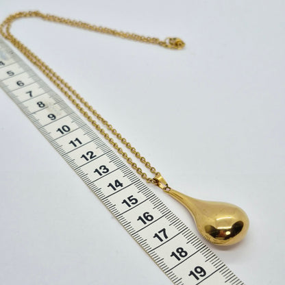 Raindrop Style Pendant in Gold Plated Stainless Steel and Chain Necklace