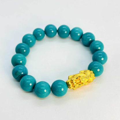 Natural Turquoise Bracelet in 12mm Stones with Pixiu