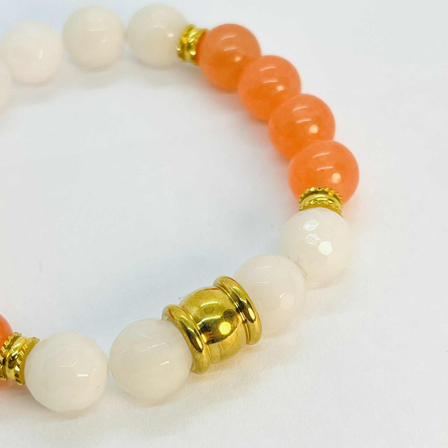 Natural Orange Chalcedony and White Quartz Bracelet in 10mm Stones