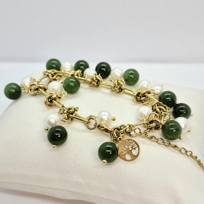 Natural Stone Bracelet with Pearls and Hetian Jade in 6-10mm Stones