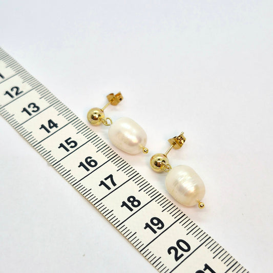 Natural Pearl Earrings in Gold Plated Stainless Steel