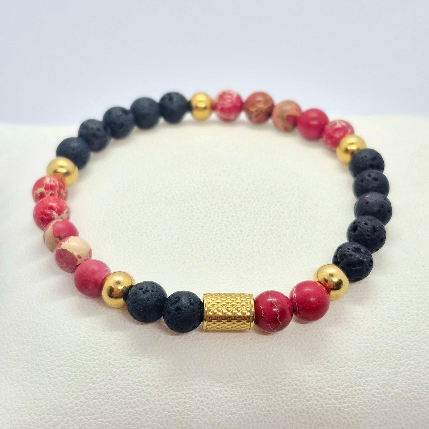 Natural Lava and Red Jasper Bracelet in 6mm Stones