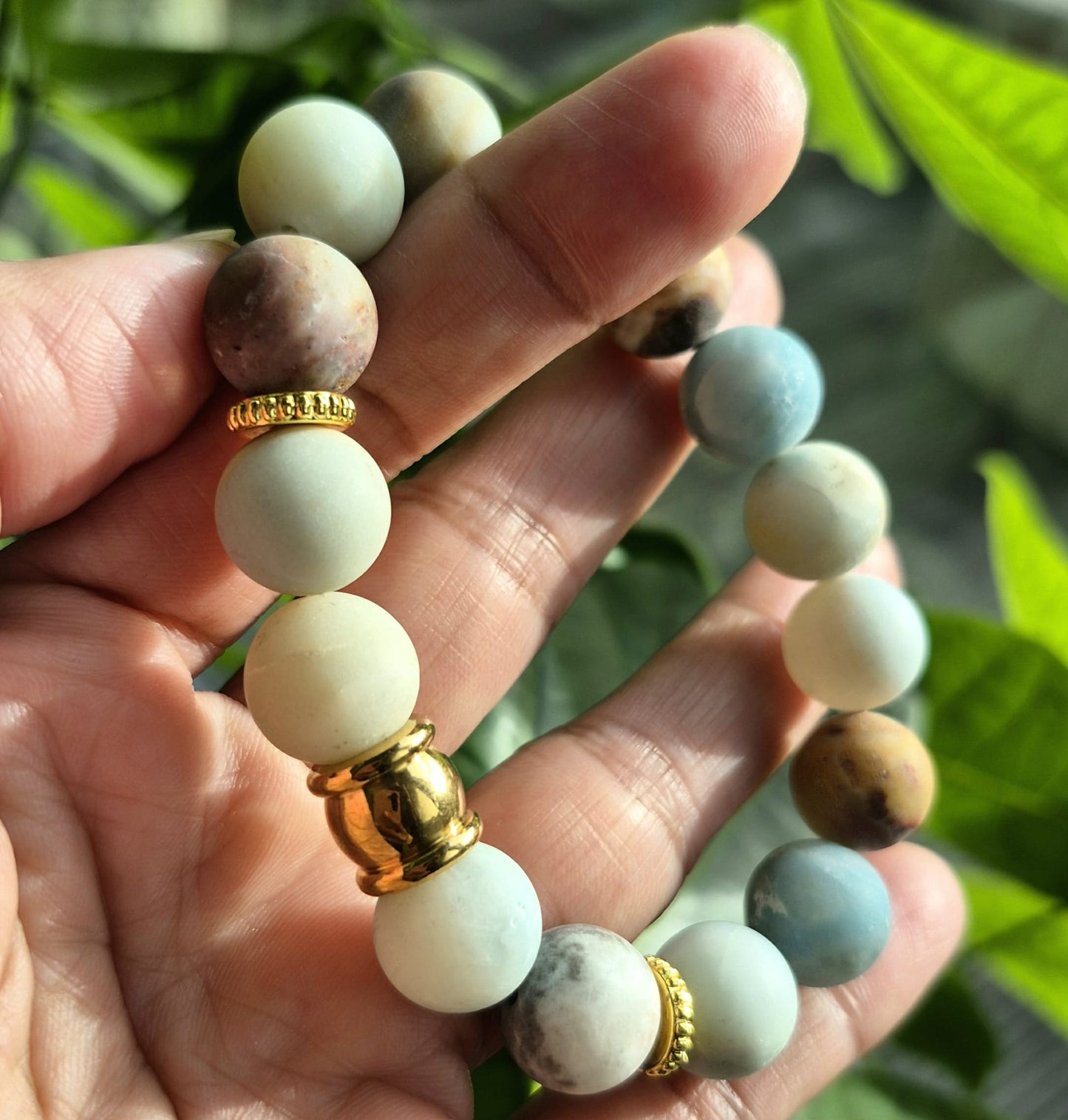 Natural Frosted Amazonite Bracelet in 12mm Stone