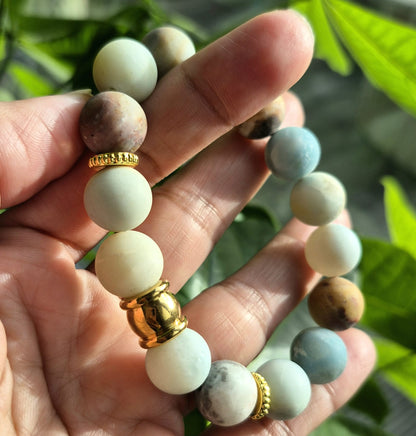 Natural Frosted Amazonite Bracelet in 12mm Stone