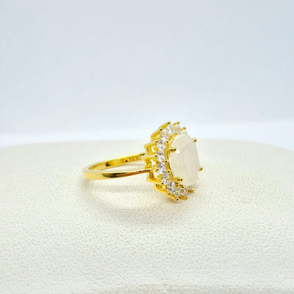 Natural 2ct Rainbow Moonstone Ring in Sterling Silver Gold Plated