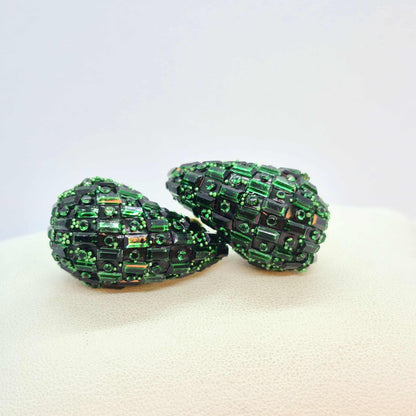 Big Raindrop Earrings with Green Glass and Resin in Stainless Steel