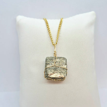 Natural Cube Pyrite Pendant with Stainless Steel Chain