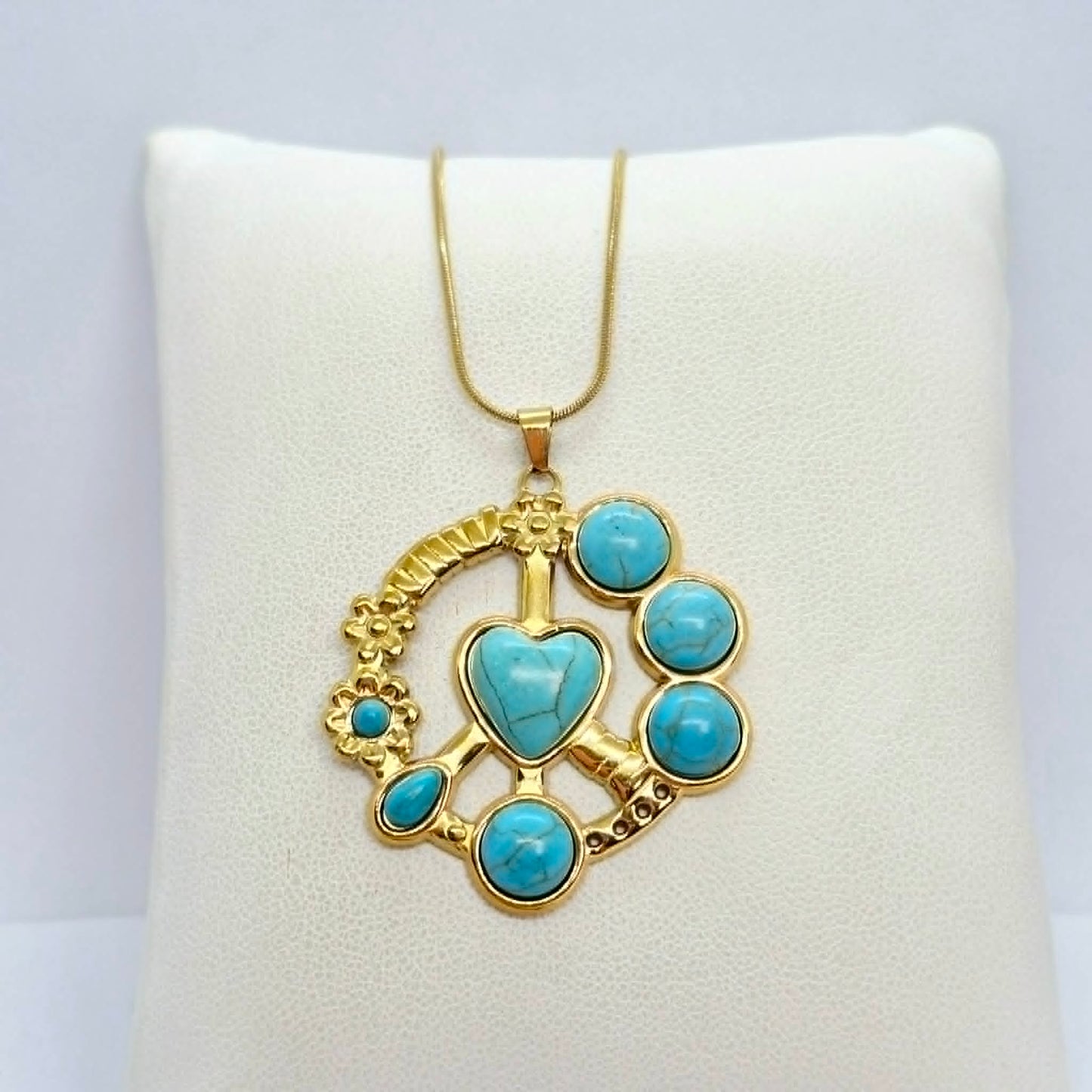 Natural Turquoise Pendant with Gold Plated Stainless Steel Chain Necklace