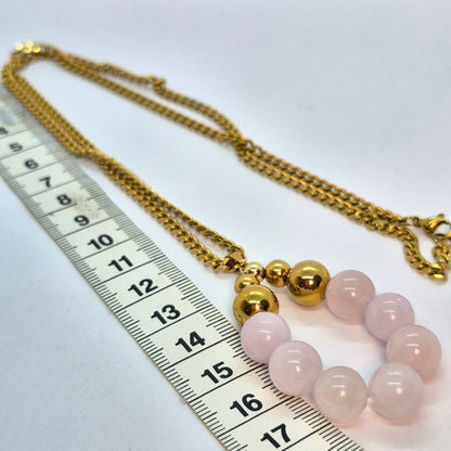 Circle of Natural Rose Quartz Pendant with Gold Plated Stainless Steel Chain Necklace