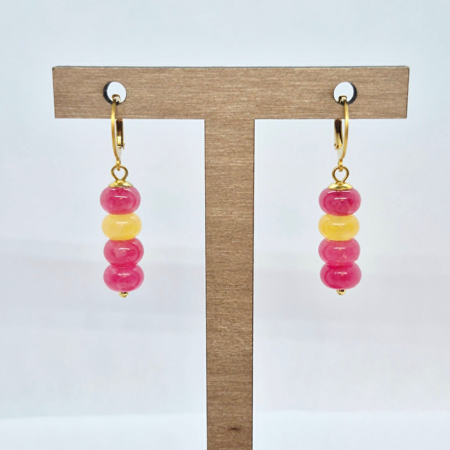 Natural Chalcedony Dangle Earrings in Stainless Steel Gold Plated