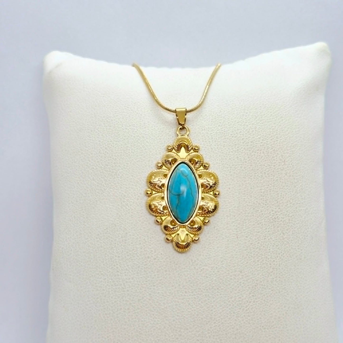 Natural Turquoise Pendant with Gold Plated Stainless Steel Chain Necklace