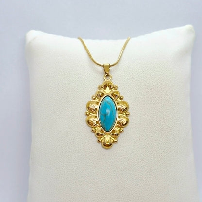 Natural Turquoise Pendant with Gold Plated Stainless Steel Chain Necklace