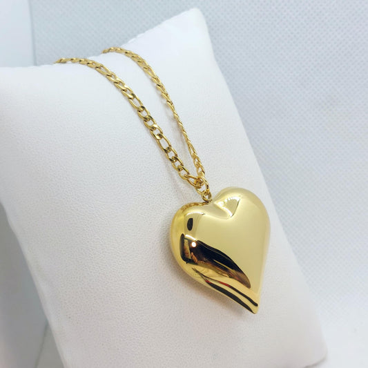 Big Heart Pendant with Stainless Steel Gold Plated Chain Necklace