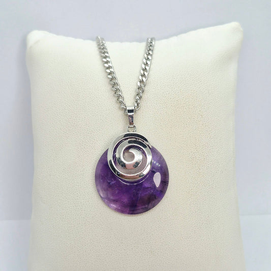 Natural Amethyst Pendant with Stainless Steel Chain Necklace
