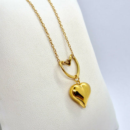 Heart Duo Pendant Necklace in Gold Platted Stainless Steel