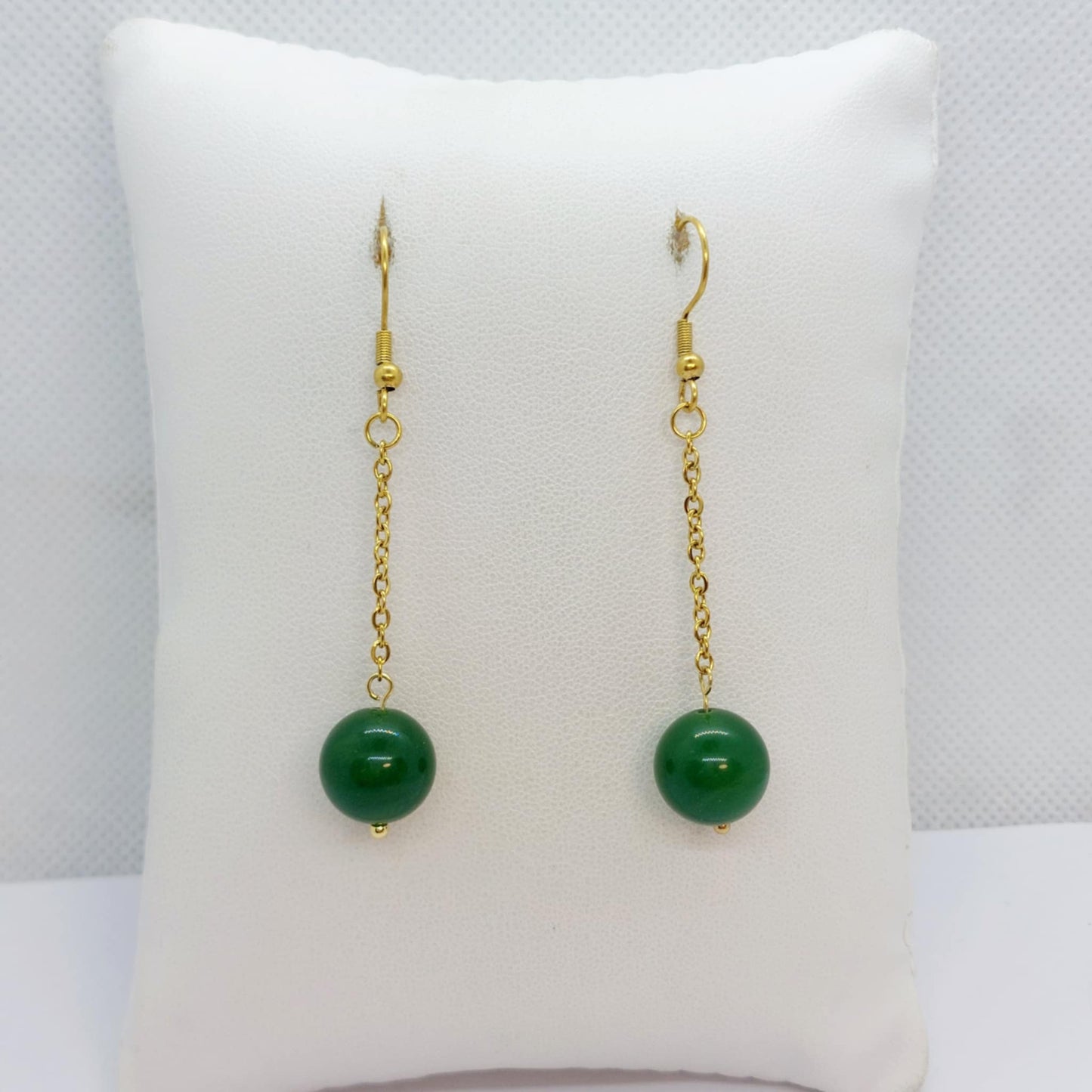 Natural Hetian Jade Dangle Earrings in Gold Plated Stainless Steel