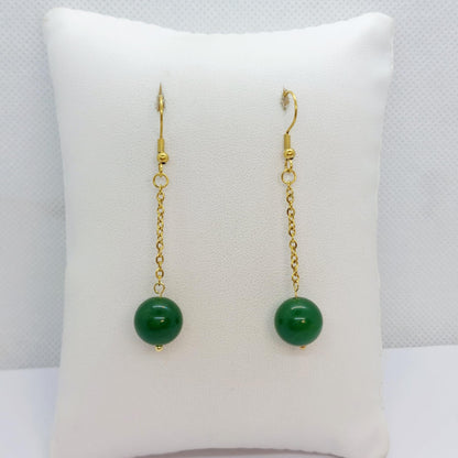 Natural Hetian Jade Dangle Earrings in Gold Plated Stainless Steel
