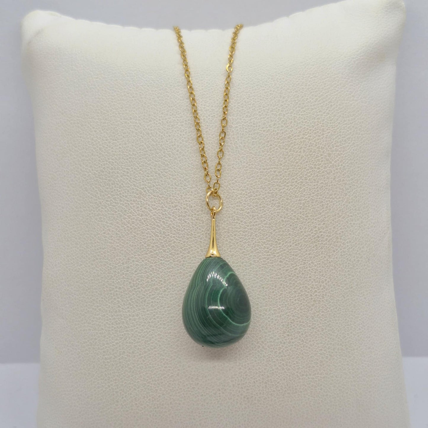 Natural Malachite Raindrop Set with Stainless Steel Gold Plated Chain Necklace