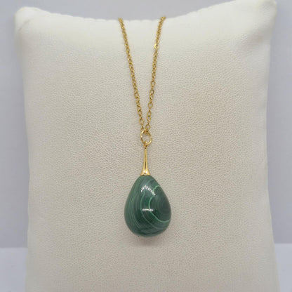 Natural Malachite Raindrop Set with Stainless Steel Gold Plated Chain Necklace