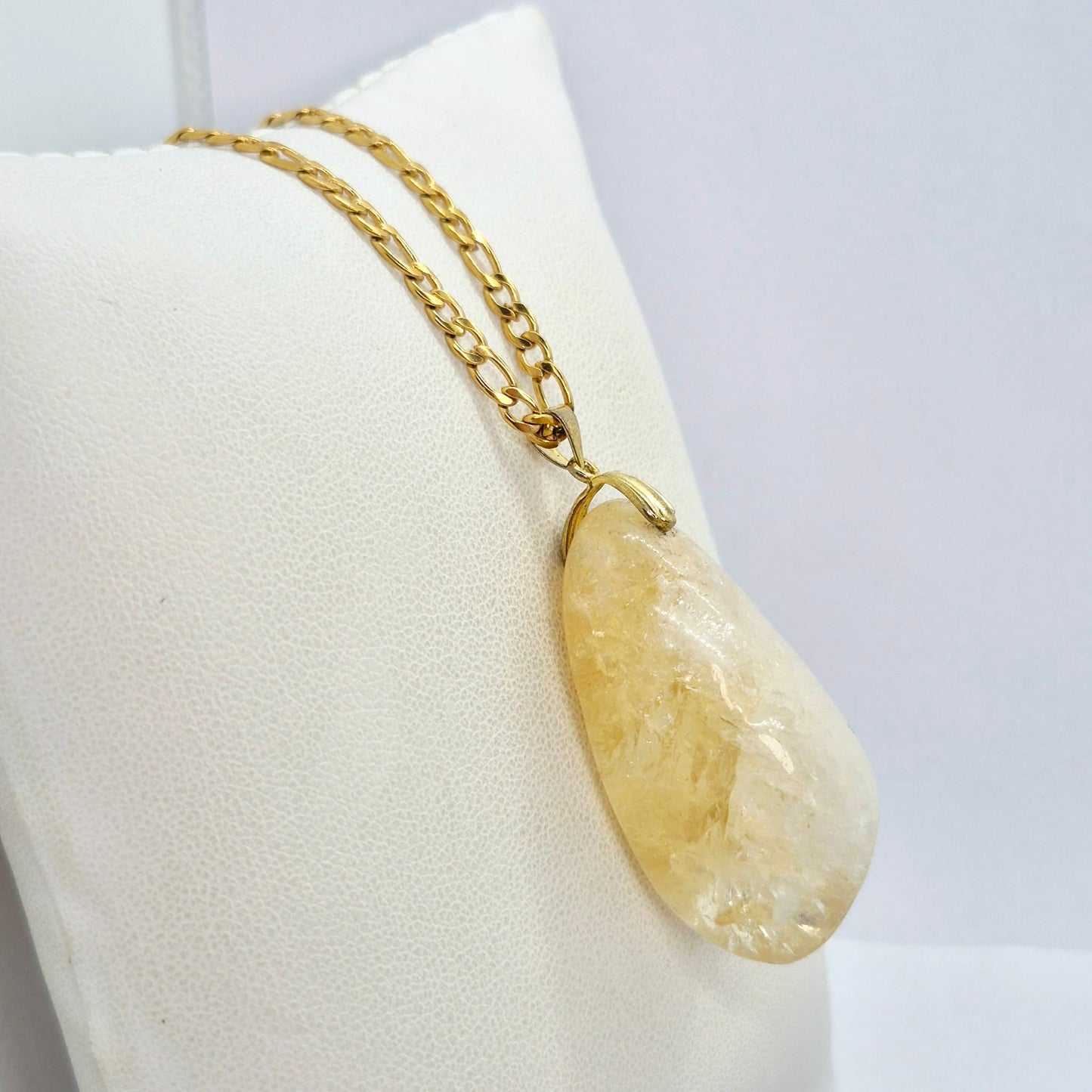 Natural Citrine Rutilated Quartz Pendant with Gold Plated Stainless Steel Chain Necklace