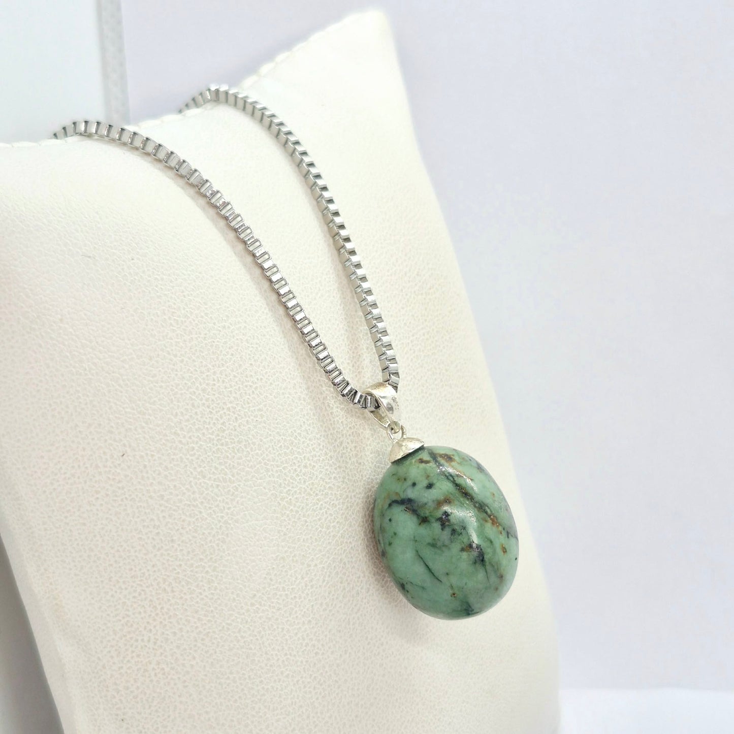 Natural Emerald Stone Pendant with Stainless Steel Chain Necklace