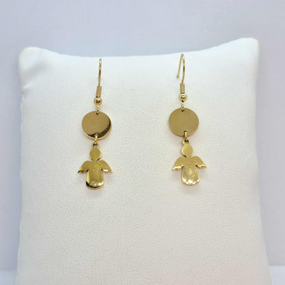Stainless Steel Gold Plated Dangle Earrings with Angel