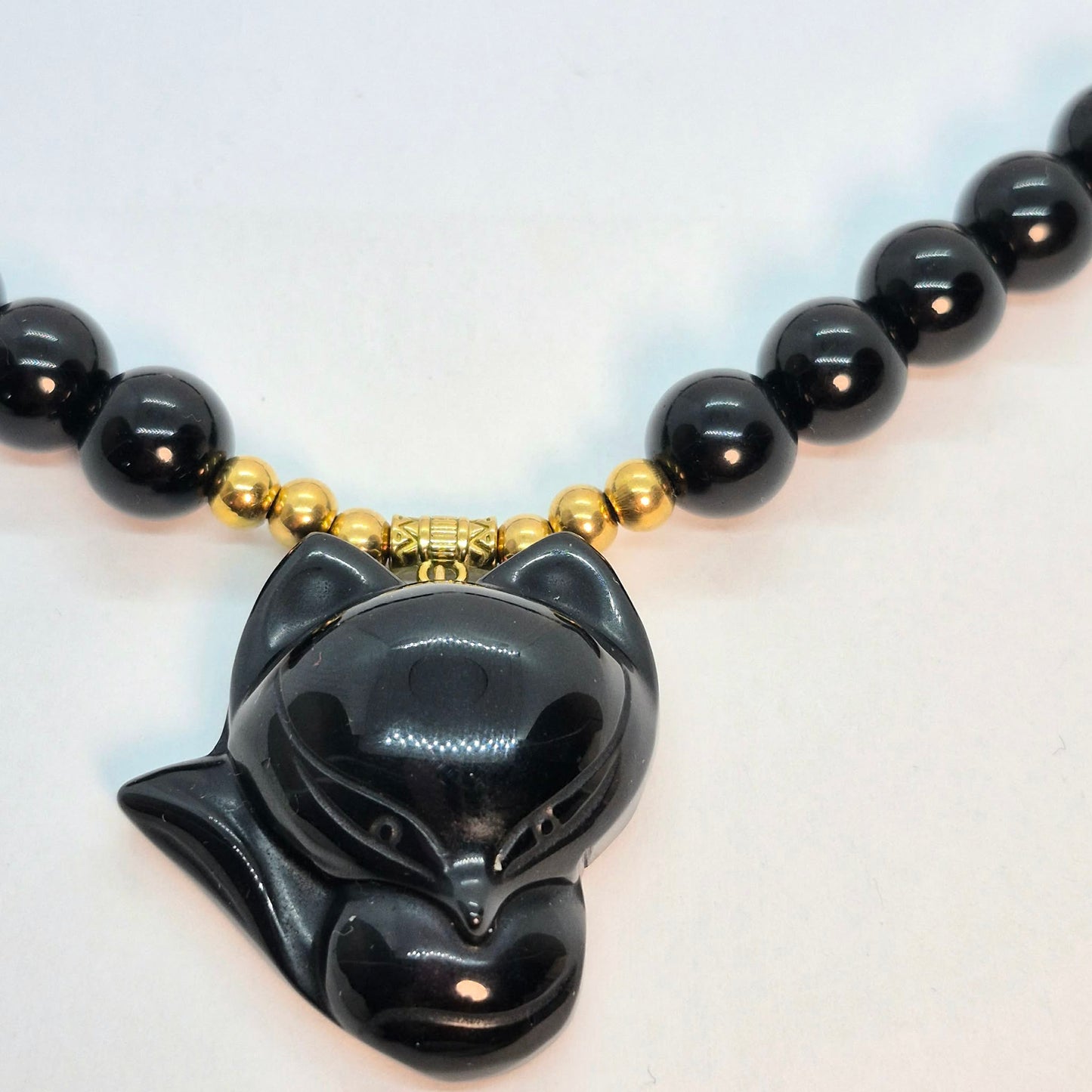 Natuurlijke Obsidiaan Halsketting Choker met 12mm Stenen en Obsidiaan Negenstaartige Vos Hanger