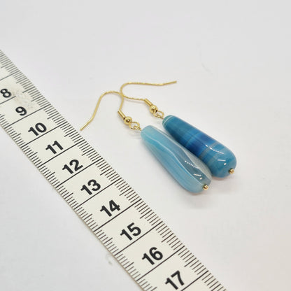 Natural Blue Agate Dangle Earrings in Gold Plated Stainless Steel (Copy)