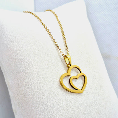 Heart in Heart Necklace in Gold Platted Stainless Steel